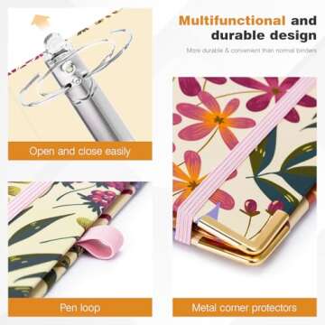 Ospelelf 3 Ring Floral Binder with 5 Tab Dividers