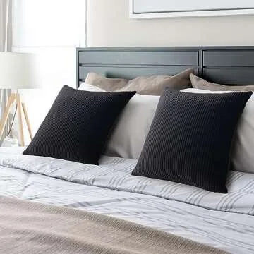 YCOLL Black Pillow Covers 18x18 Set of 2 Velvet Striped Pattern - Soft Throw Pillows for Home Decor, Luxury Decorative Pillow Covers for Couch, Bed,Living Room