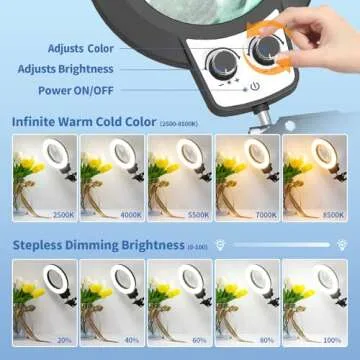 10X Magnifying Glass with Light, 2024 New Upgrade Infinite Color and Brightness Magnifying Desk Large Lamp & Clamp, 2-in-1 LED Hands Free Lighted Magnifier Stand for Craft Hobby Close Work Soldering
