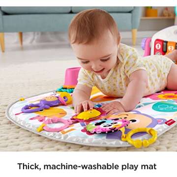 Fisher-Price Deluxe Kick & Play Piano Gym, Pink, Baby Activity playmat with Toy Piano, Lights, Music and Smart Stages Learning Content