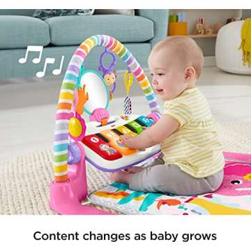 Fisher-Price Deluxe Kick & Play Piano Gym, Pink, Baby Activity playmat with Toy Piano, Lights, Music and Smart Stages Learning Content