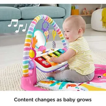 Fisher-Price Deluxe Kick & Play Piano Gym, Pink, Baby Activity playmat with Toy Piano, Lights, Music and Smart Stages Learning Content