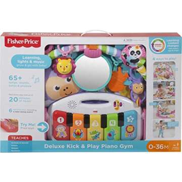 Fisher-Price Deluxe Kick & Play Piano Gym, Pink, Baby Activity playmat with Toy Piano, Lights, Music and Smart Stages Learning Content