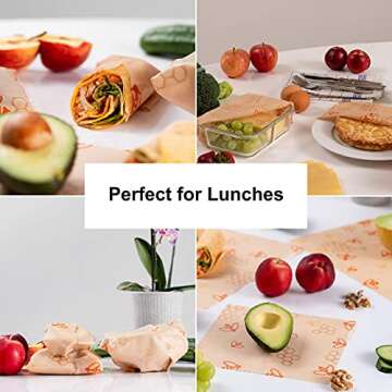 Eco-Friendly Reusable Beeswax Food Wraps - 4 Pack with Bonus String
