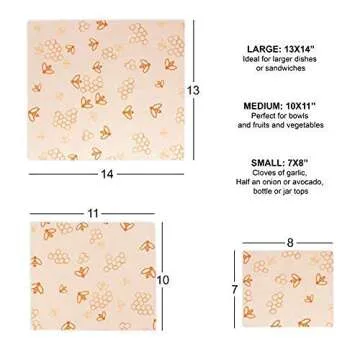 Eco-Friendly Reusable Beeswax Food Wraps - 4 Pack with Bonus String