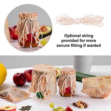 Eco-Friendly Reusable Beeswax Food Wraps - 4 Pack with Bonus String