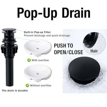 KZH Matte Black Bathroom Faucet 3 Hole, 8 inch Widespread Bathroom Faucet with Pop Up Drain, Bathroom Sink Faucet with 360° Swivel Spout, 2 Handle Vanity Faucet with Water Supply Hoses