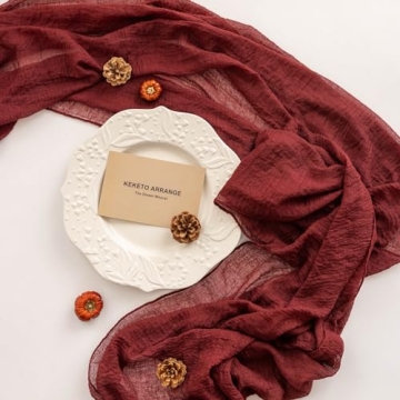 Keketo Burgundy Cheesecloth Table Runner for Elegant Parties