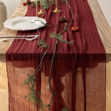 Keketo Burgundy Cheesecloth Table Runner for Elegant Parties