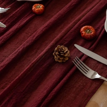 Keketo Burgundy Cheesecloth Table Runner for Elegant Parties