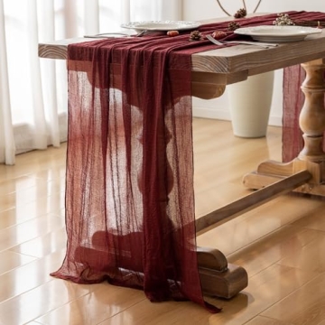 Keketo Burgundy Cheesecloth Table Runner for Elegant Parties