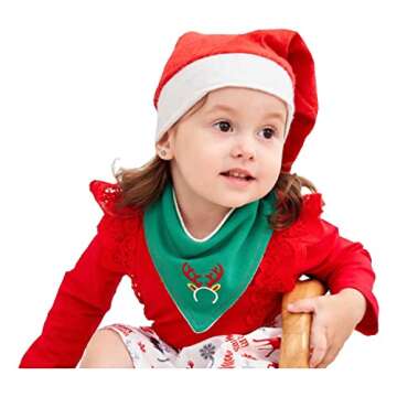 Little Dimsum Baby Bandana Drool Bib for Christmas Baby Bibs Boys & Girls Super Absorbent 100% Organic Cotton Baby Bandana Baby Gift Set for Teething Drooling(Christmas 4-Piece Bib