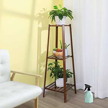 Ufine 3 Tier Corner Plant Stand Bamboo Plant Display Rack Tall Flower Stand Indoor Outdoor Flowerpot Holder Tower Type Plant Shelves