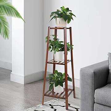 Ufine 3 Tier Corner Plant Stand Bamboo Plant Display Rack Tall Flower Stand Indoor Outdoor Flowerpot Holder Tower Type Plant Shelves