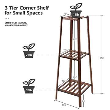 Ufine 3 Tier Corner Plant Stand Bamboo Plant Display Rack Tall Flower Stand Indoor Outdoor Flowerpot Holder Tower Type Plant Shelves