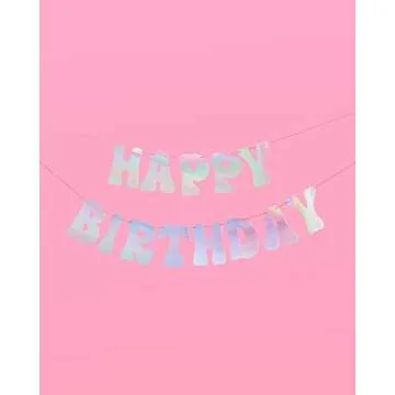 xo, Fetti Iridescent Happy Birthday Foil Banner - 5 Ft. | Bday Party Decorations, 70s Cool Birthday Decor, Sweet 16, 21st