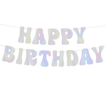 xo, Fetti Iridescent Happy Birthday Foil Banner - 5 Ft. | Bday Party Decorations, 70s Cool Birthday Decor, Sweet 16, 21st