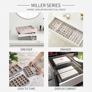 Vlando Miller Jewelry Tray Stackable Showcase Display Drawer Organizer Storage Checkerboard,Multiple color combinations, Large capacity multi-layer design and Fashion(grey)