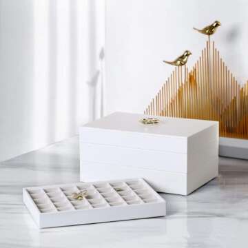 Vlando Miller Jewelry Tray Stackable Showcase Display Drawer Organizer Storage Checkerboard,Multiple color combinations, Large capacity multi-layer design and Fashion(grey)