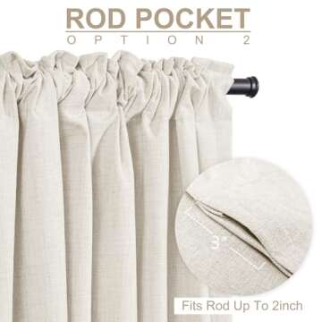 100% Blackout Shield Linen Blackout Curtains for Bedroom 96 Inches Long, Back Tab/Rod Pocket Living Room Drapes, Thermal Insulated Blackout Curtains 2 Panels Set, 50" W x 96" L, Beige