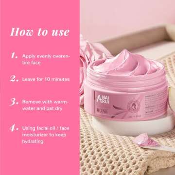 ANAI RUI Rose Facial Mask, Clay Mask with Kaolin Pink Clay, Valentines Day Gifts for Women, Niacinamide, Collagen, Hyaluronic Acid for Moisturizing & Smooth Skin, Pores Minimizers, 4.23 Oz