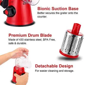 Geedel Rotary Cheese Grater, Kitchen Mandoline Vegetable Slicer with 2 Interchangeable Blades, Easy to Clean Rotary Grater Slicer for Fruit, Vegetables, Nuts