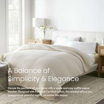 100% Organic Cotton Blanket - Soft Breathable Cotton Waffle Blanket King Size for All Seasons - Luxu...