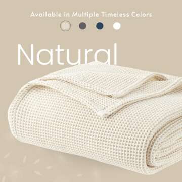 100% Organic Cotton Blanket - Soft Breathable Cotton Waffle Blanket King Size for All Seasons - Luxury 320GSM Cozy Warm Lightweight 100% Cotton Blanket Fairtrade Certified (108x90, Natural)