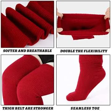 Plus Size Womens Thigh High Socks for Thick Thighs- Extra Long & Thick Over the Knee Stockings- Leg Warmer Boot Socks (Burgundy Wine)