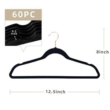 NesTidy Black Velvet Hangers 60 Pack, 17.5 Inch Black Felt Hangers Non Slip Space Saving, Clothes Hangers for Closet with 360 Degree Swivel Hook, Flocked Hangers for Coat, Sweater, Pants& Dress(Black)