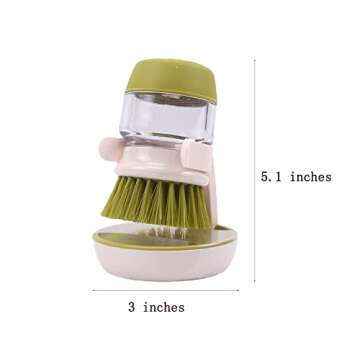 Dish Brush with Soap Dispenser, Dishwashing Kitchen Scrub Brushes Dish Scrubber with Holder Drip Tra...