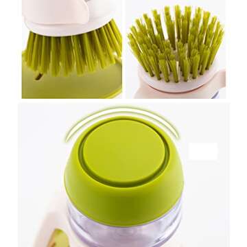 Dish Brush with Soap Dispenser, Dishwashing Kitchen Scrub Brushes Dish Scrubber with Holder Drip Tray, for Cleaning Pan, Pot, Sink(Grey)