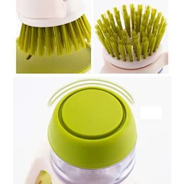 Dish Brush with Soap Dispenser, Dishwashing Kitchen Scrub Brushes Dish Scrubber with Holder Drip Tray, for Cleaning Pan, Pot, Sink(Grey)