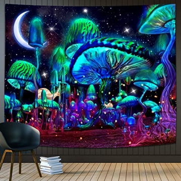 Vibrant Mushroom Tapestry for Bedroom Blacklight Aesthetic Decor 36 inches