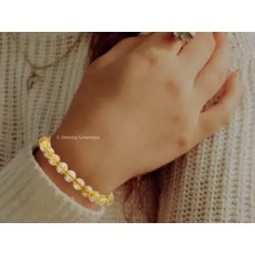 Gold Rutilated Quartz Bracelet for Women Men's Gifts - Protection Healing Crystal Bracelet - 8mm Gemstone Beaded Stretchable Bracelet Pulseras Para Hombres Mujer Stocking Stuffers