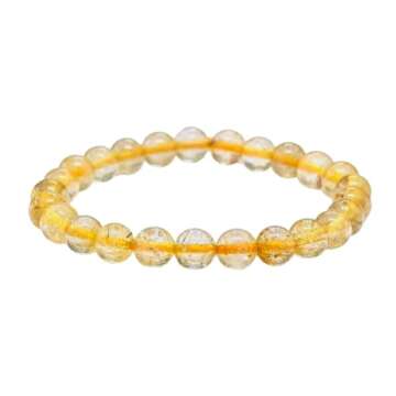 Gold Rutilated Quartz Bracelet for Women Men's Gifts - Protection Healing Crystal Bracelet - 8mm Gemstone Beaded Stretchable Bracelet Pulseras Para Hombres Mujer Stocking Stuffers