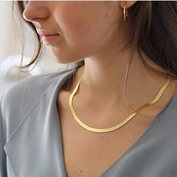 DEARMAY Gold Herringbone Necklace for Women Dainty Gold Necklace for Women Simple Gold Chain Choker Necklace for Women Chunky Thick Snake Chain Necklaces for Teen Gifts