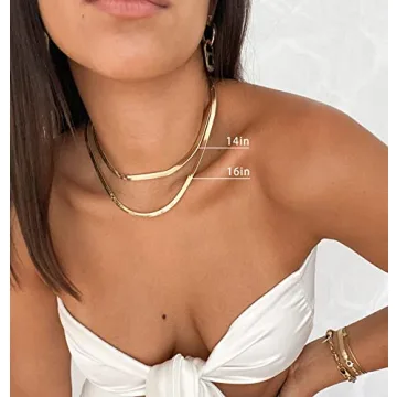 DEARMAY Gold Herringbone Necklace for Women Dainty Gold Necklace for Women Simple Gold Chain Choker Necklace for Women Chunky Thick Snake Chain Necklaces for Teen Gifts