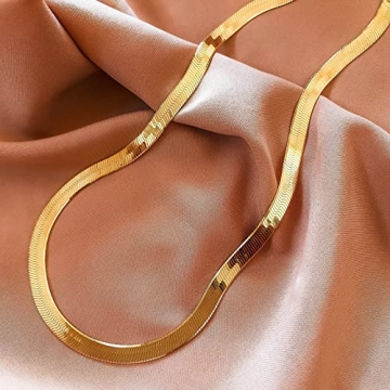 DEARMAY Gold Herringbone Necklace for Women Dainty Gold Necklace for Women Simple Gold Chain Choker Necklace for Women Chunky Thick Snake Chain Necklaces for Teen Gifts