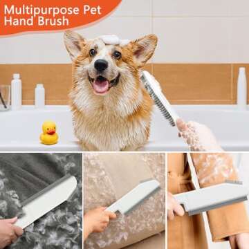 Loonpon Rubber Broom for Pet Hair Remover,63 inch Pet Hair Removal Broom with Squeegee,Rubber Fur Remover Brush for Fluff Carpet Hardwood Floor Tile Window