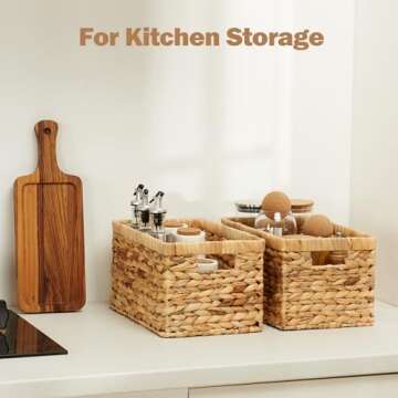 Edergoo Wicker Storage Basket, Water Hyacinth Storage Baskets with Built-in Handles, Large Wicker Baskets for Storage, 2 Pack Wicker Baskets for Organizing, Natural