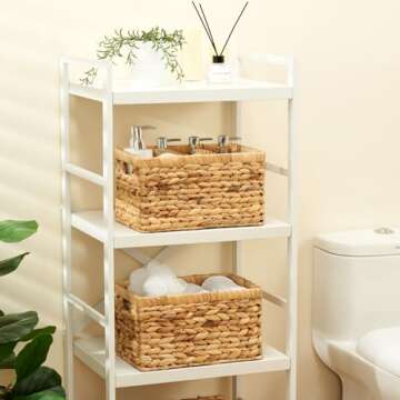 Edergoo Wicker Storage Basket, Water Hyacinth Storage Baskets with Built-in Handles, Large Wicker Baskets for Storage, 2 Pack Wicker Baskets for Organizing, Natural