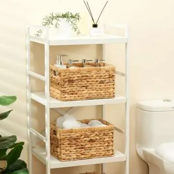 Edergoo Wicker Storage Basket, Water Hyacinth Storage Baskets with Built-in Handles, Large Wicker Baskets for Storage, 2 Pack Wicker Baskets for Organizing, Natural