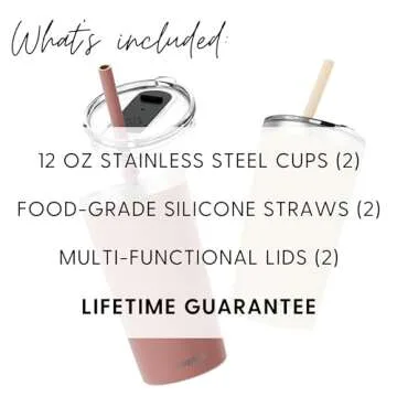 CUPKIN Toddler Tumblers, The Original 12 oz Stackable Stainless Steel Cups, Set of 2 Powder Coated Insulated Kids Water Bottle Alternative + BPA Free Lids + Reusable Silicone Straws (Brown + Peach)