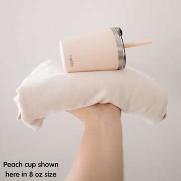 CUPKIN Toddler Tumblers, The Original 12 oz Stackable Stainless Steel Cups, Set of 2 Powder Coated Insulated Kids Water Bottle Alternative + BPA Free Lids + Reusable Silicone Straws (Brown + Peach)