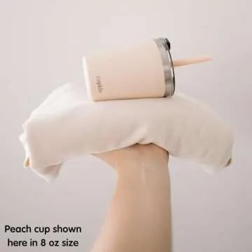 CUPKIN Toddler Tumblers, The Original 12 oz Stackable Stainless Steel Cups, Set of 2 Powder Coated Insulated Kids Water Bottle Alternative + BPA Free Lids + Reusable Silicone Straws (Brown + Peach)