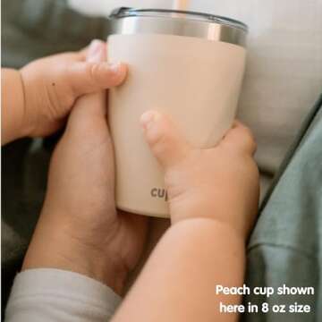 CUPKIN Toddler Tumblers, The Original 12 oz Stackable Stainless Steel Cups, Set of 2 Powder Coated Insulated Kids Water Bottle Alternative + BPA Free Lids + Reusable Silicone Straws (Brown + Peach)