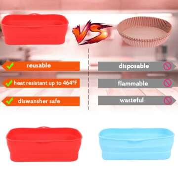 2 PCS Air Fryer Silicone Liners, Reusable Replacement of Flammable Parchment Liner, Oil-proof, Water-proof, Food Grade Parchment for Baking Roasting Microwave (Silica gel, 7.6 inch)