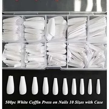LuckForever 500pc Nude Pink Coffin False Nails Press on Full Cover Ballerina Fake Acrylic Nail Tips ...