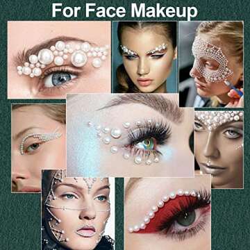 2700 PCS of 2 Boxes Flat Back Pearls Kits Half Round White+Beige Pearls with Quick Dry Makeup Glue+Picker Pencil+Tweezer for Nail Art and Face Eye Body Make-up